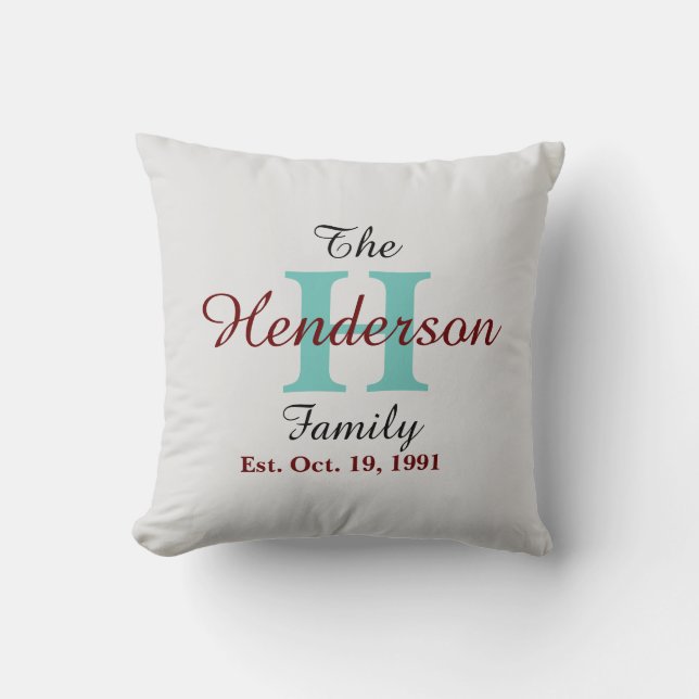 Personalized Family Established Name Initial Grey Cushion (Front)