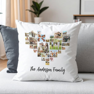 Personalized Family Heart Shaped Photo Collage Cushion