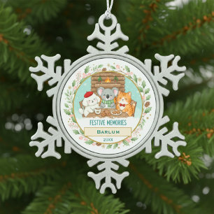 Personalized Family Keepsake Snowflake Pewter Christmas Ornament