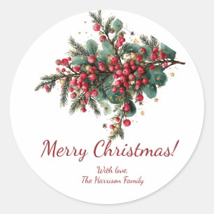 Personalized Family Merry Christmas Design Classic Round Sticker