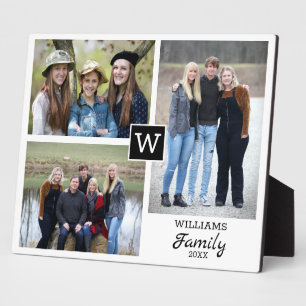 Personalized Family Monogram Name 3 Photo Collage  Plaque