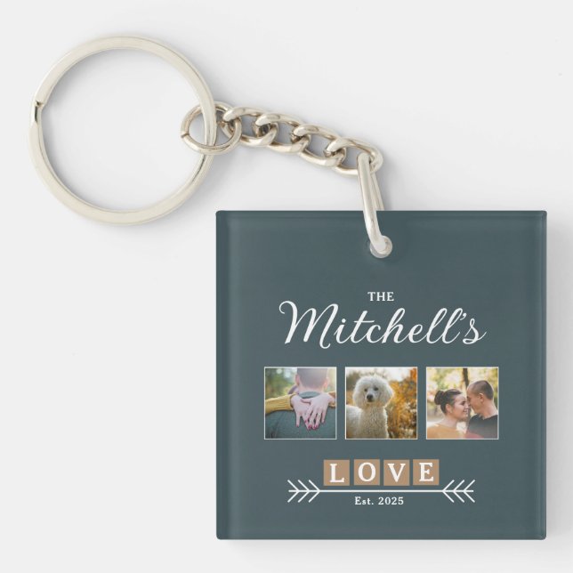 Personalized Family Name and Year Photo  Key Ring (Front)