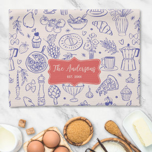 Personalized Family Name Cute Hand Drawn Food Tea Towel