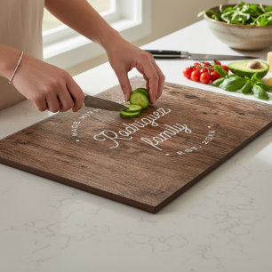Personalized Family Name est. year faux wood Cutting Board
