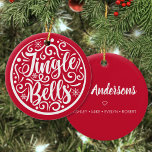 Personalized Family Name Jingle Bells Christmas Ceramic Ornament<br><div class="desc">Easily personalize this beautiful hand lettering "Jingle bells" design Christmas ornament with your custom family name on the back.</div>