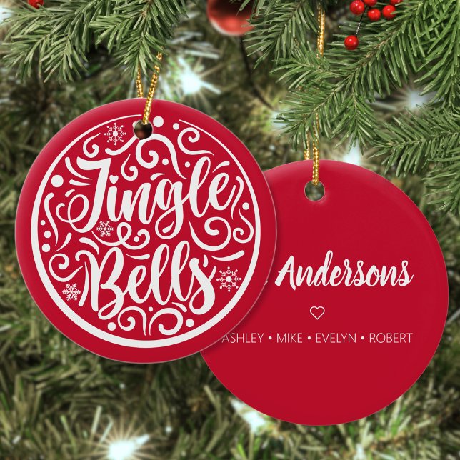 Personalized Family Name Jingle Bells Christmas Ceramic Ornament (Creator Uploaded)