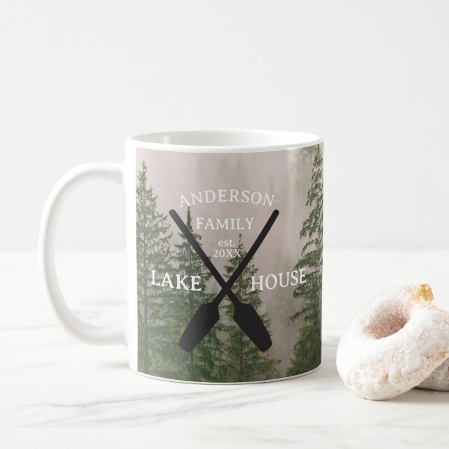 Personalized Family Name Lake House  Coffee Mug (With Donut)