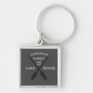 Personalized Family Name Lake House  Key Ring