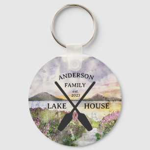 Personalized Family Name Lake House  Key Ring