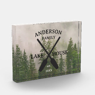 Personalized Family Name Lake House Photo Block