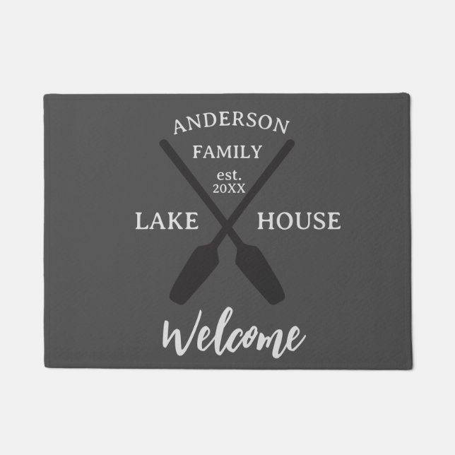 Personalized Family Name Lake House Welcome Doormat (Front)