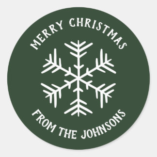 Personalized Family Name Merry Christmas Snowflake Classic Round Sticker