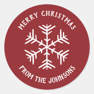 Personalized Family Name Merry Christmas Snowflake Classic Round Sticker