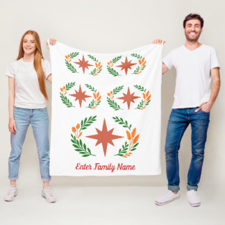 Personalized Family Name Rustic Boho Star Wreath Fleece Blanket