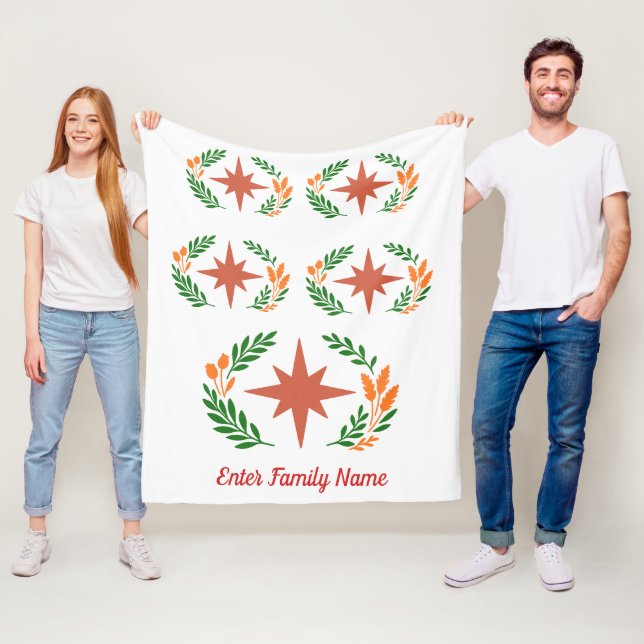 Personalized Family Name Rustic Boho Star Wreath Fleece Blanket (In Situ)