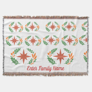Personalized Family Name Rustic Boho Star Wreath Throw Blanket