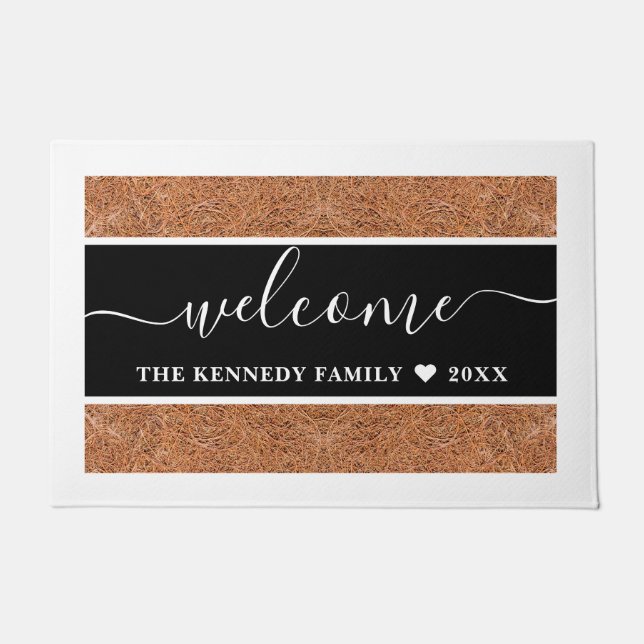 Personalized Family Name Rustic Coir Welcome Doormat (Front)