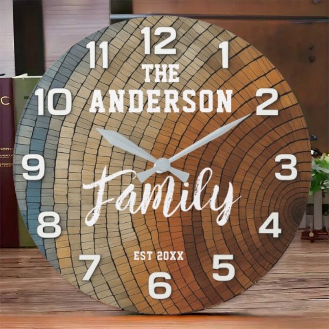 Personalized family name rustic colorful wood large clock (Creator Uploaded)