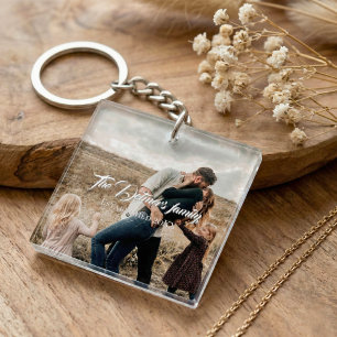 Personalized Family Name Script Photo Key Ring