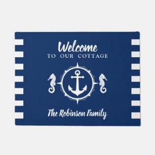 Personalized Family Name Seahorse Anchor Cottage Doormat