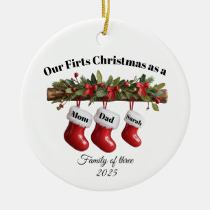 Personalized Family of Three Christmas Ornament Ceramic Ornament
