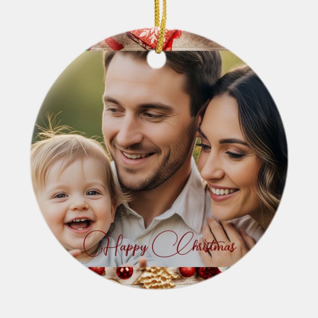 Personalized Family Photo Christmas Ceramic Ornament (Front)