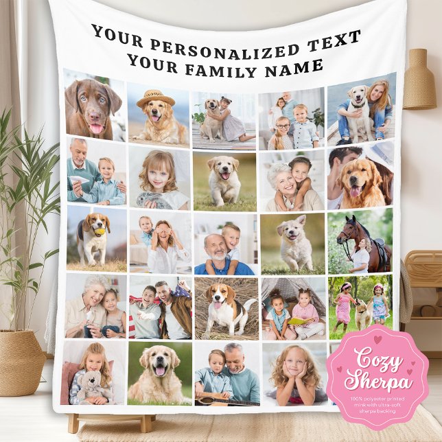 Personalized Family Photo Collage Cute 25 Picture Sherpa Blanket (Creator Uploaded)