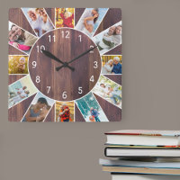 Personalized Family Photo Collage Warm Brown Wood