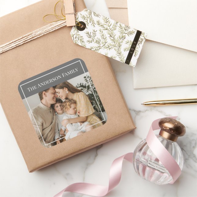 Personalized Family Photo | Custom Family Name  Square Sticker (Gifting)