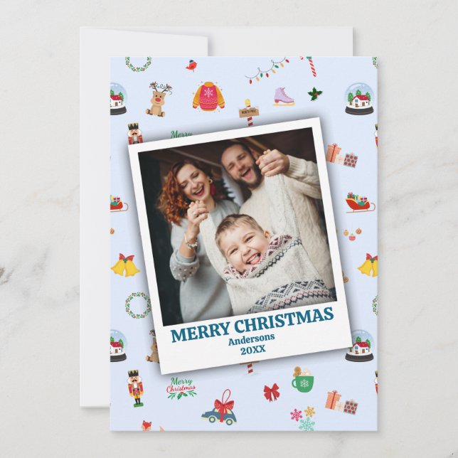 Personalized family photo framed cute Christmas Holiday Card (Front)