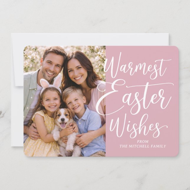 Personalized Family Photo Happy Easter Blush Pink Holiday Card (Front)
