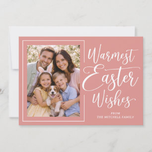 Personalized Family Photo Happy Easter Coral Pink Holiday Card