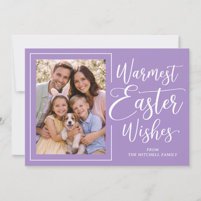 Personalized Family Photo Happy Easter On Purple Holiday Card (Front)