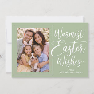 Personalized Family Photo Happy Easter Sage Green Holiday Card