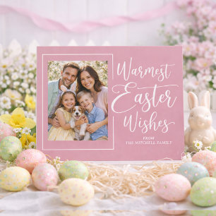 Personalized Family Photo On Blush Pink Easter Postcard