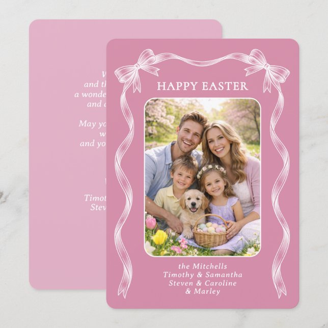 Personalized Family Photo On Mauve Pink Easter Holiday Card (Front/Back)