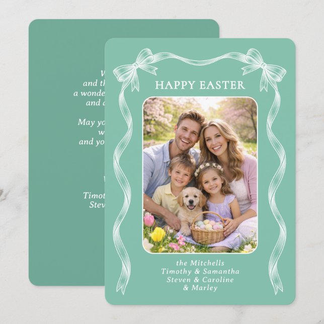 Personalized Family Photo On Mauve Pink Easter Holiday Card (Front/Back)