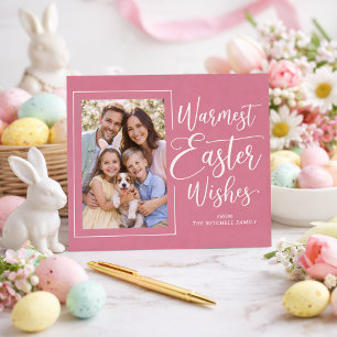 Personalized Family Photo On Mauve Pink Easter Postcard