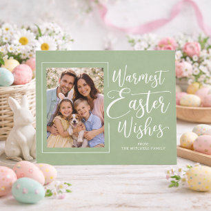 Personalized Family Photo On Sage Green Easter Postcard