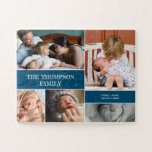 PERSONALIZED FAMILY Photos blue block Jigsaw Puzzle<br><div class="desc">This family puzzle is a great surprise for a family that loves to play games together. Delight them as it reveals that it's a personalized design with their photos and names. Blue accent blocks.</div>