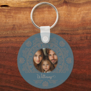 Personalized Family Portrait Gold Rococo Mandala Key Ring