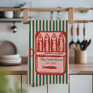Personalized Family Retro Sardine Tin Stripes Tea Towel