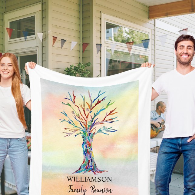 Personalized Family Reunion Colorful Tree  Fleece Blanket (Creator Uploaded)