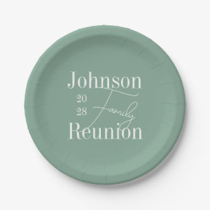Personalized Family Reunion Sage Green Party Paper Plate