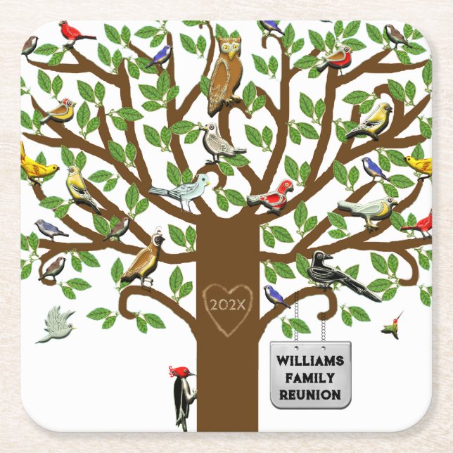 Personalized Family Reunion Square Paper Coaster (Front)