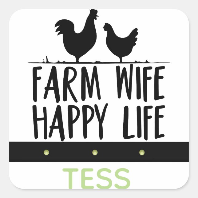Personalized Farm Wife Happy Life Design Square Sticker (Front)