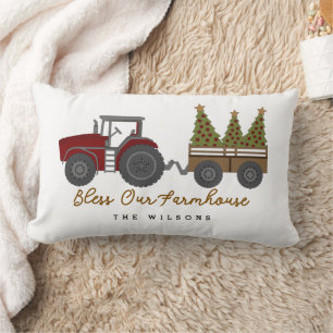 Personalized Farmhouse Christmas Tractor Lumbar Cushion