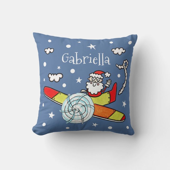 Personalized Father Christmas Santa Claus Airplane Cushion (Front)