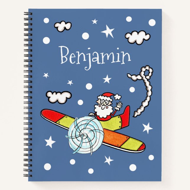Personalized Father Christmas Santa Claus Airplane Notebook (Front)