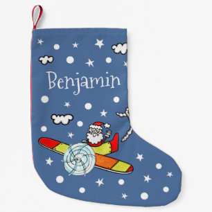 Personalized Father Christmas Santa Claus Airplane Small Christmas Stocking